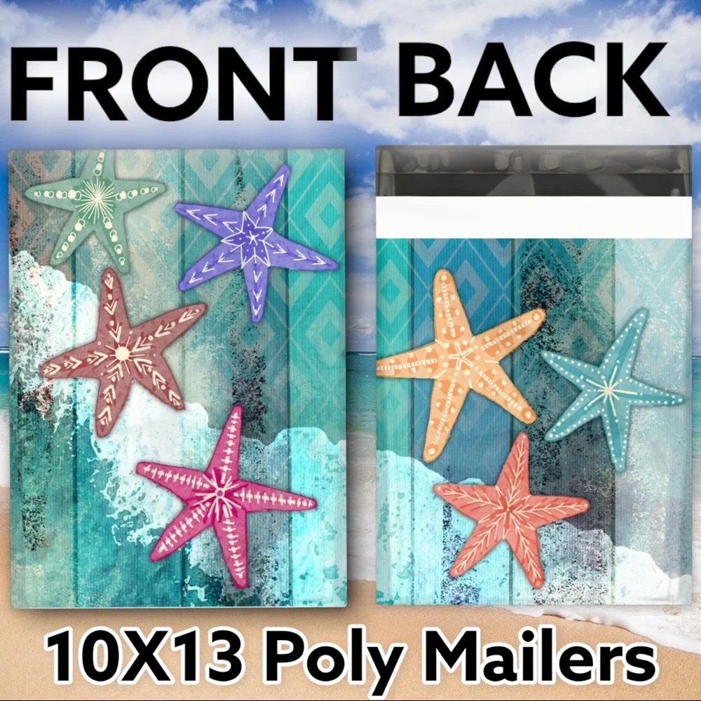 25 10X13 Poly Mailers Sea Star Ocean Fish Shipping Envelopes Bags PRICE IS FIRM